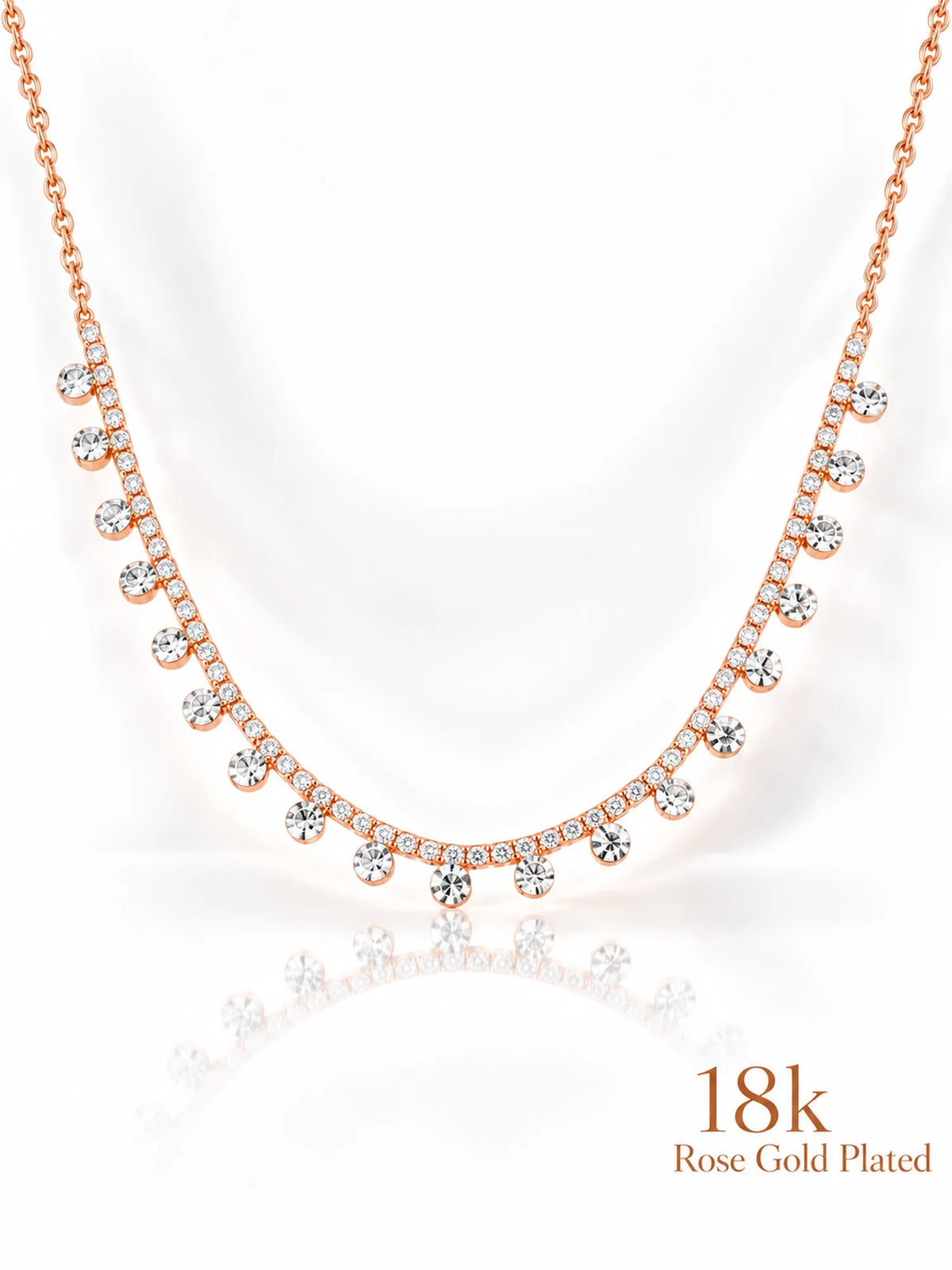 Solitaire Dangle Tennis Arc 18K Rose Gold Plated Necklace — pendant close-up