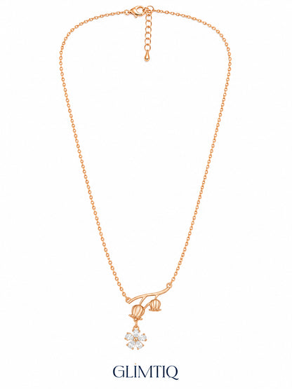 Full view of Bell Flower 18K Gold Plated Necklace showing its chain, clasp and extender