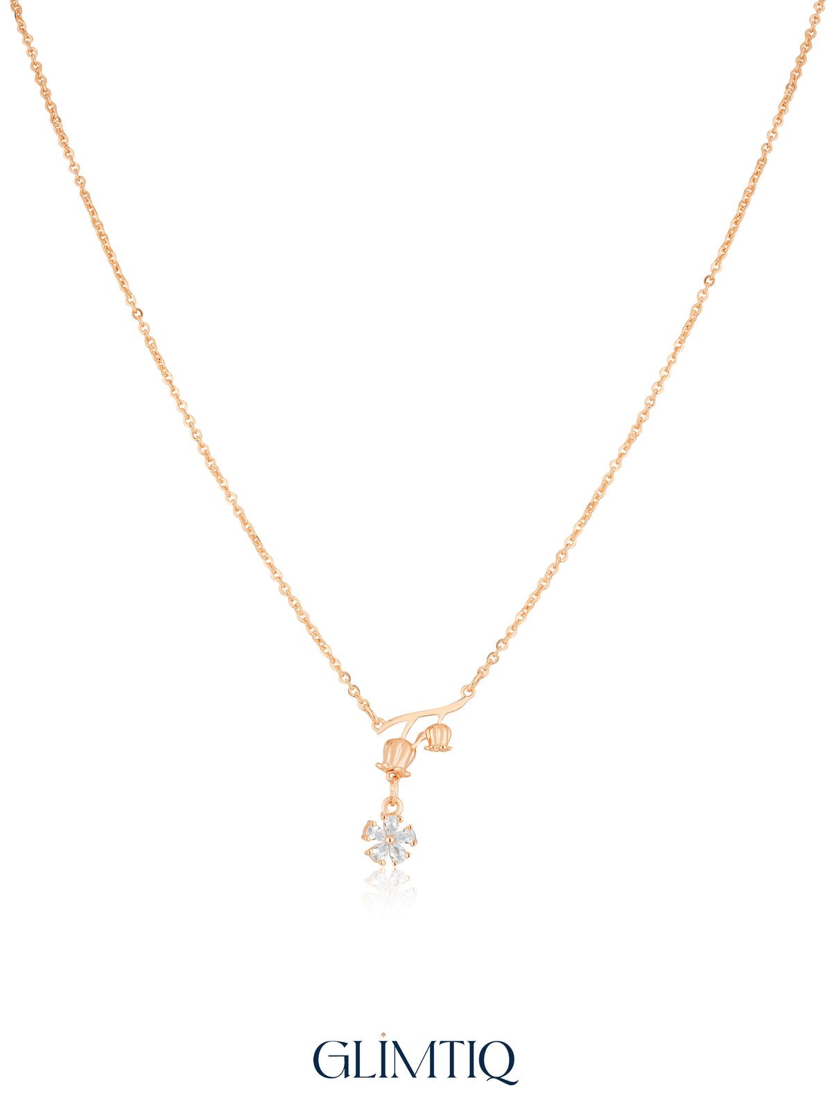 Bell Flower 18K Gold Plated Necklace studio view showing the front design and chain