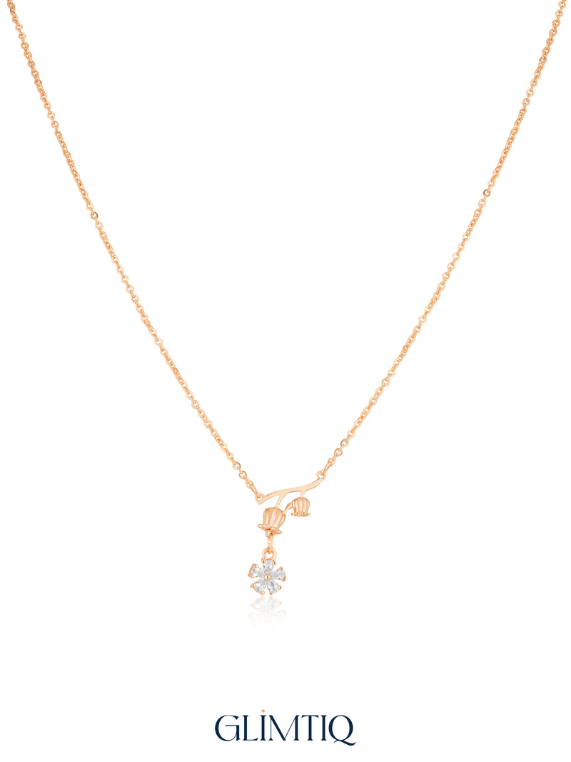 Bell Flower 18K Gold Plated Necklace studio view showing the front design and chain