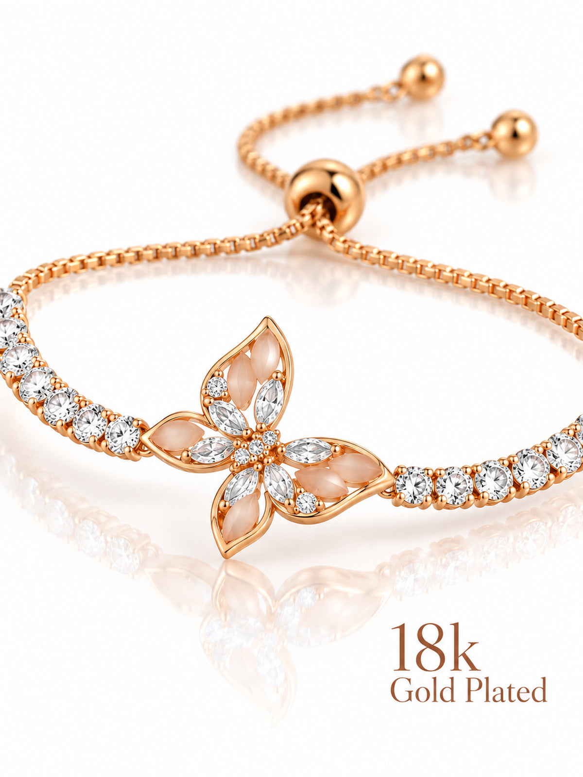 Blooming Butterfly 18K Gold Plated Bracelet — closeup view