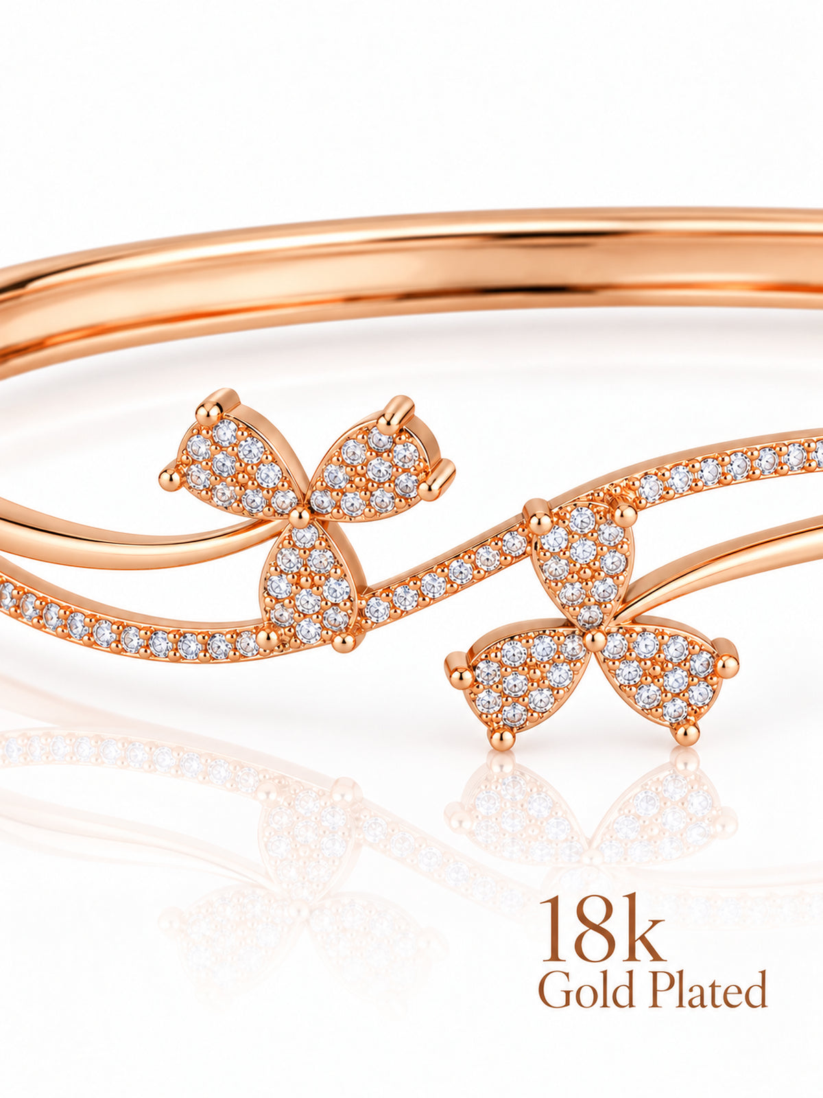 Blooming Floral 18K Rose Gold Plated Bracelet — closeup view