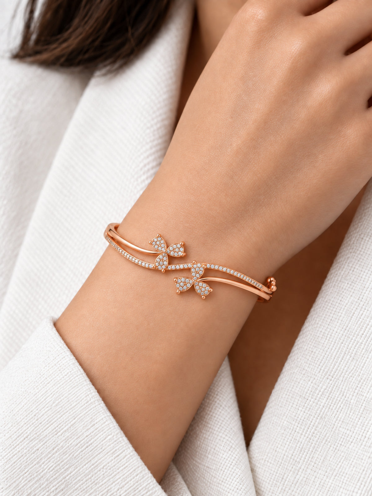 Blooming Floral 18K Rose Gold Plated Bracelet — model view