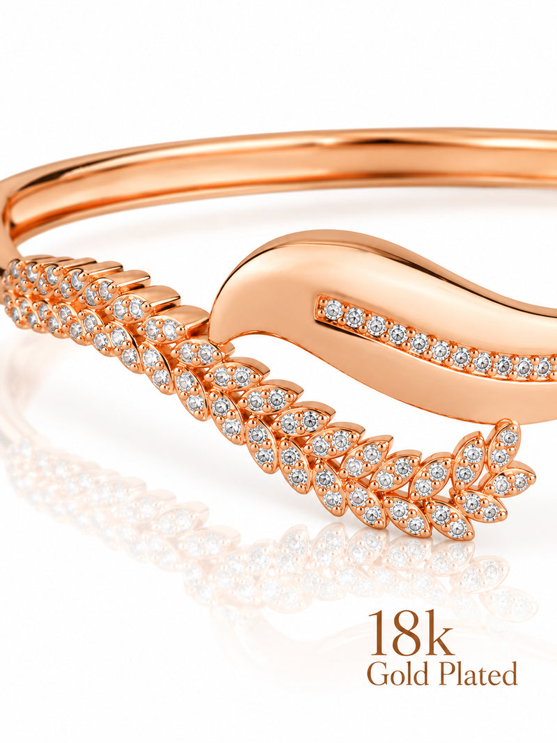 Blooming Leaf 18K Rose Gold Plated Bracelet — closeup view