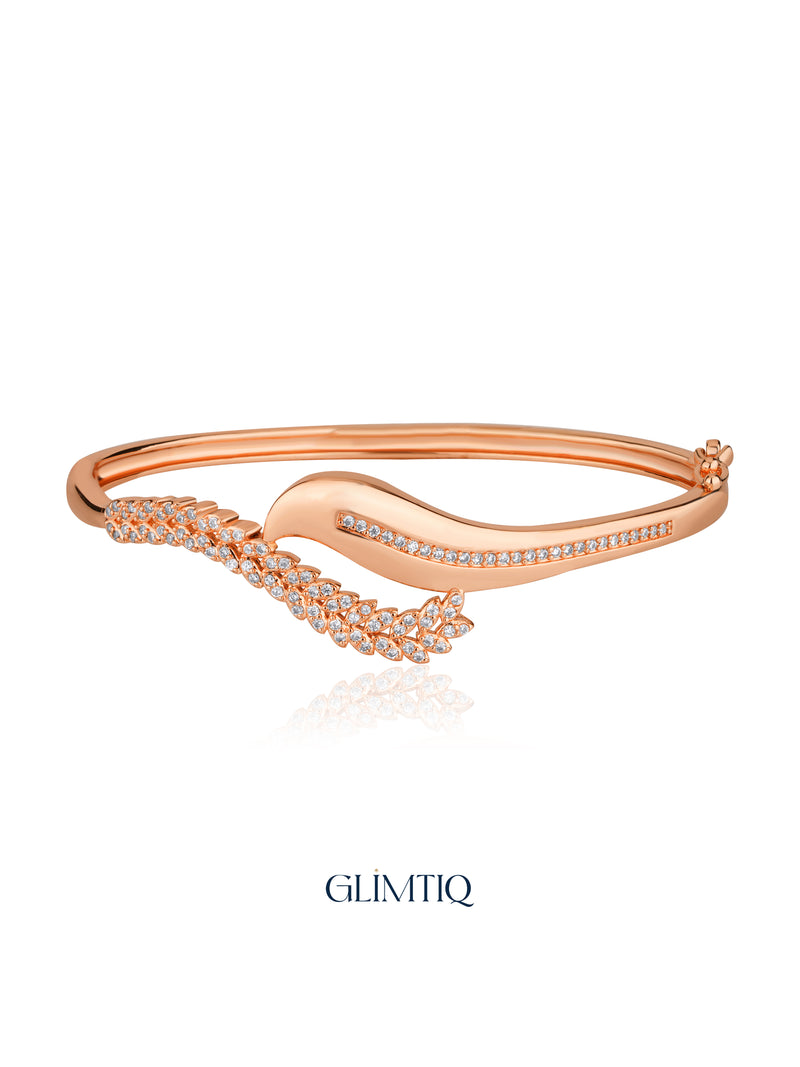 Blooming Leaf 18K Rose Gold Plated Bracelet — studio view