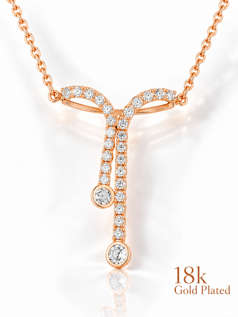 Bow Lariat 18K Gold Plated Necklace pendant close-up