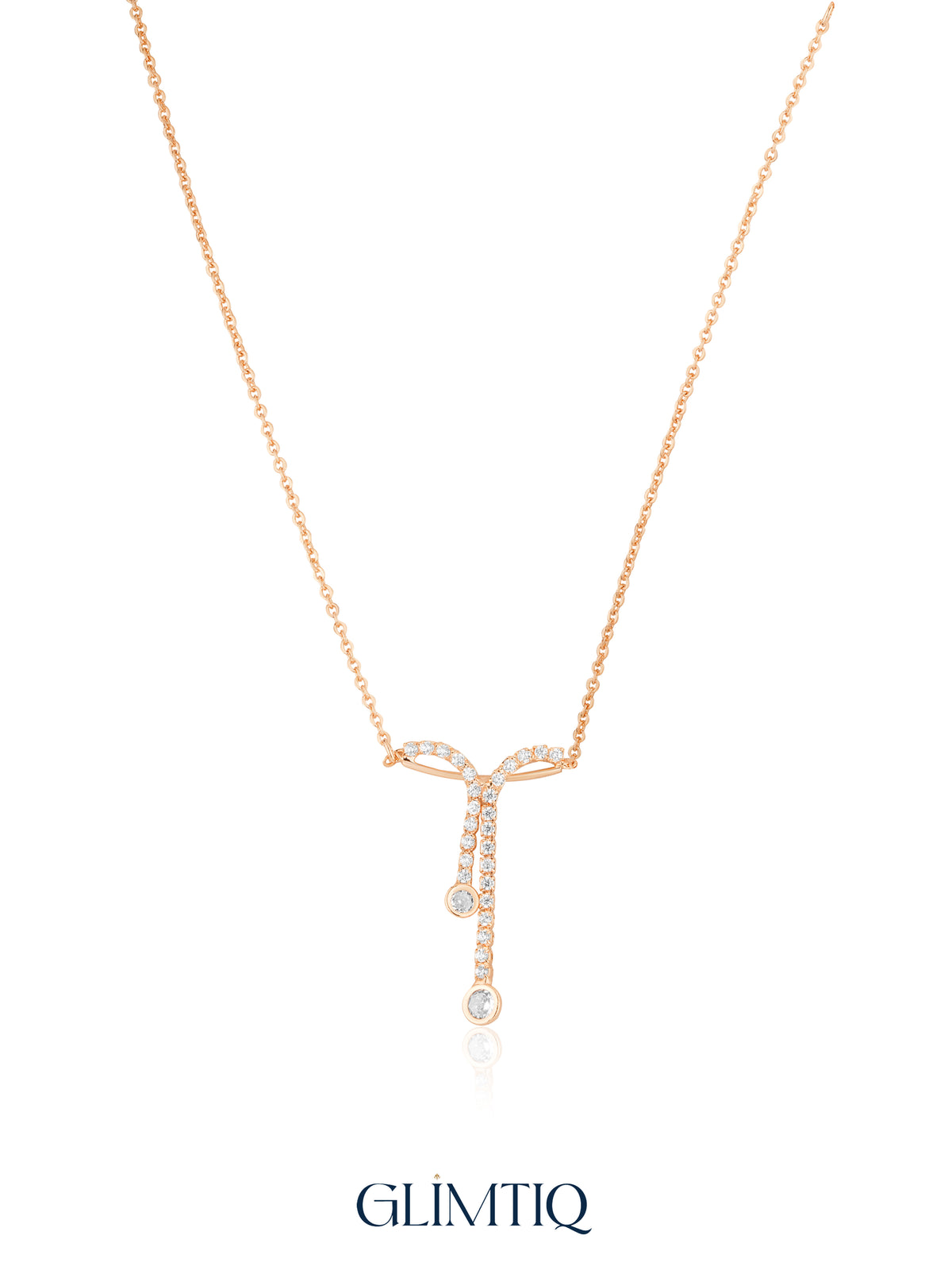 Bow Lariat 18K Gold Plated Necklace studio view showing the front design and chain
