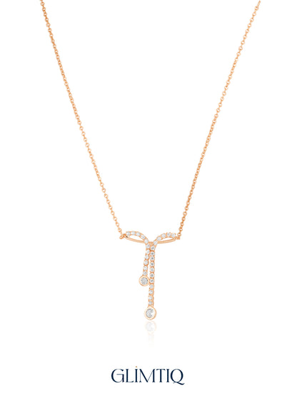 Bow Lariat 18K Gold Plated Necklace studio view showing the front design and chain