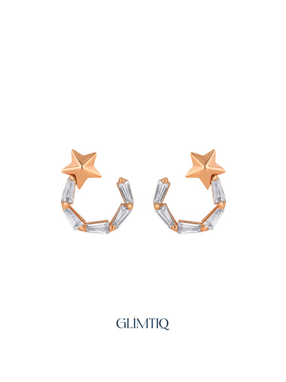 Pair of Celestial Star 18K Rose Gold Plated Drop Earrings, studio view