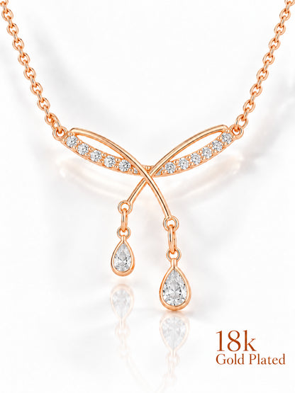 Criss Cross Dangles 18K Gold Plated Necklace close-up with two hanging gemstones