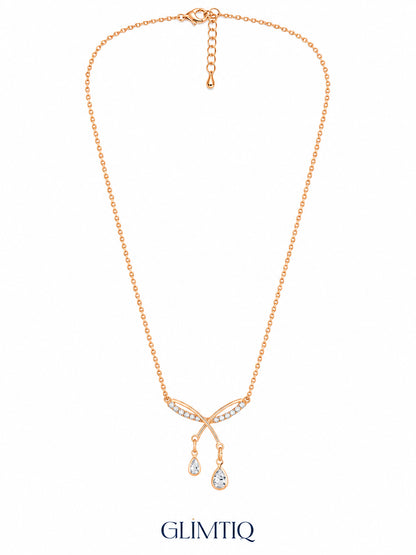 Full view of Criss Cross Dangles 18K Gold Plated Necklace showing its chain, clasp and extender