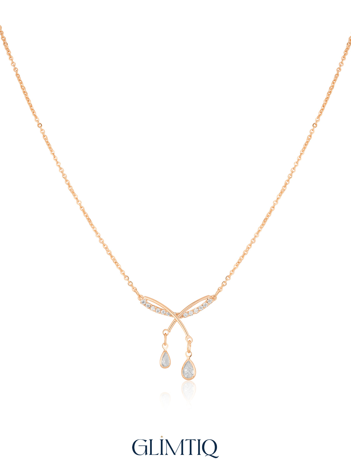 Criss Cross Dangles 18K Gold Plated Necklace studio view showing the front design and chain