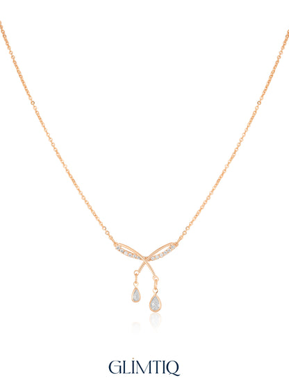 Criss Cross Dangles 18K Gold Plated Necklace studio view showing the front design and chain