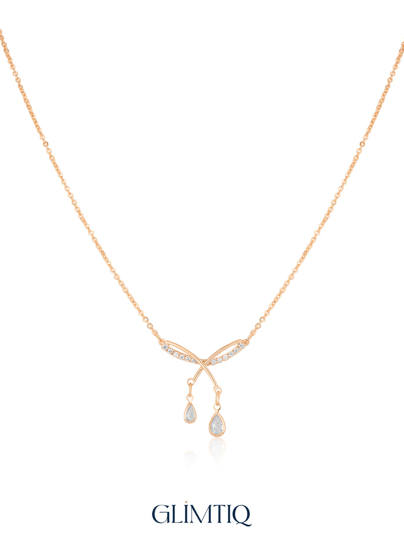 Criss Cross Dangles 18K Gold Plated Necklace studio view showing the front design and chain