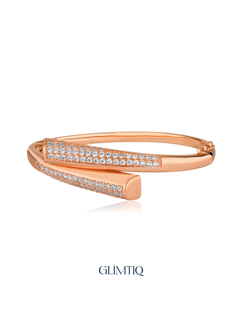 Crossed Brilliance 18K Rose Gold Plated Bracelet — studio view
