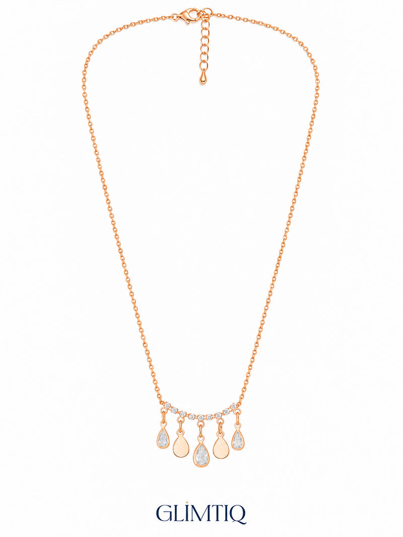 Full view of Dangels Drop 18K Gold Plated Necklace showing its chain, clasp and extender