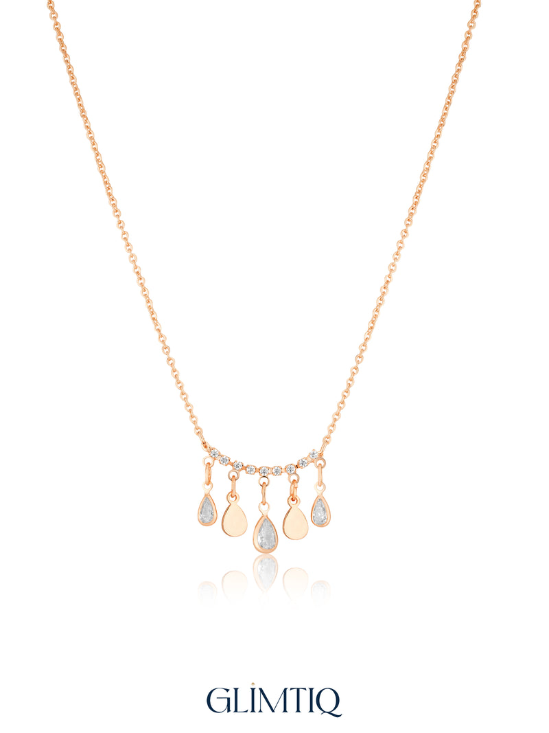 Dangels Drop 18K Gold Plated Necklace studio view showing the front design and chain
