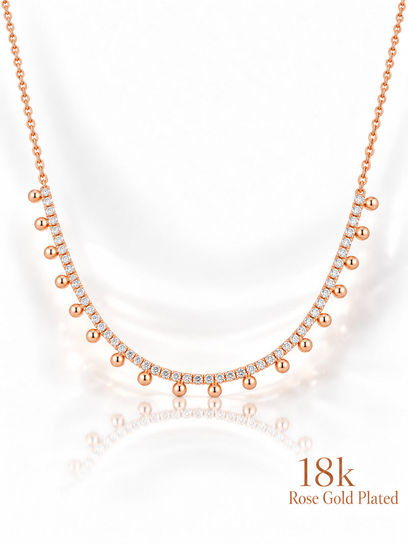 Dewdrop Tennis Arc 18K Rose Gold Plated Fringe Necklace — pendant close-up