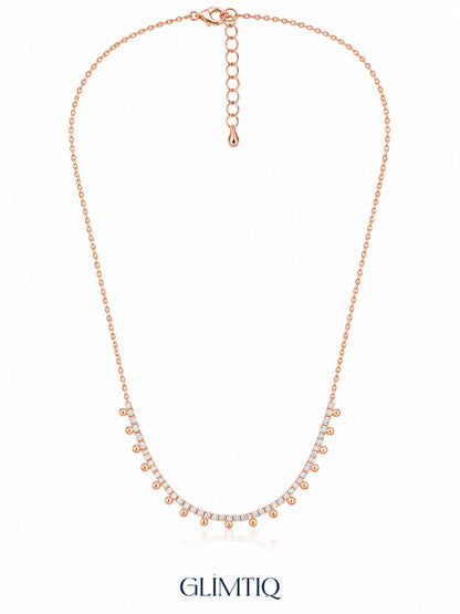 Dewdrop Tennis Arc 18K Rose Gold Plated Fringe Necklace — full chain