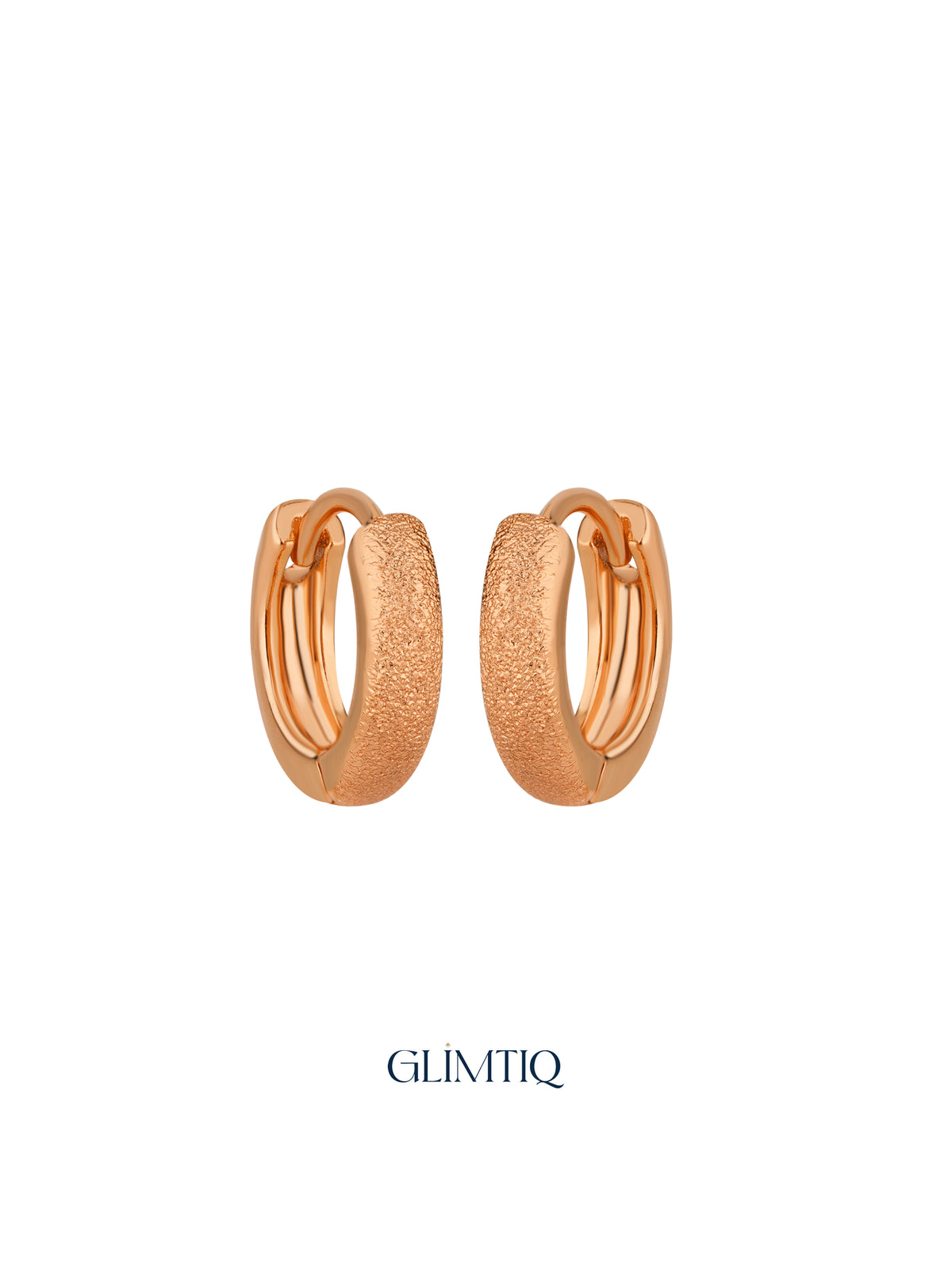 Pair of Everyday Gleam 18K Rose Gold Plated Huggie Earrings, studio view