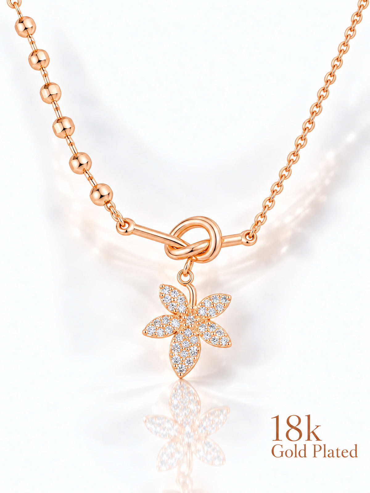 Floral Knot 18K Gold Plated Necklace pendant close-up