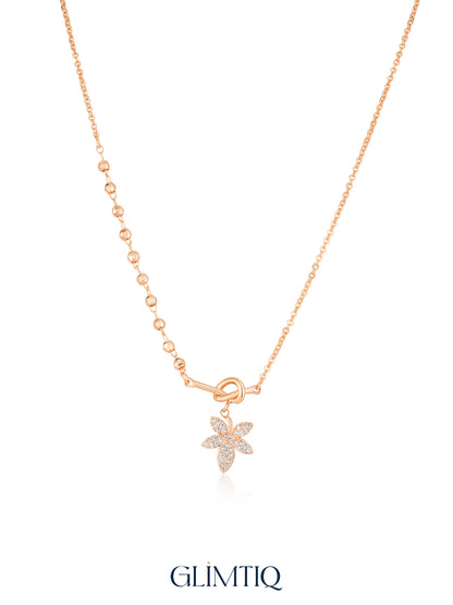 Floral Knot 18K Gold Plated Necklace studio view showing the front design and chain