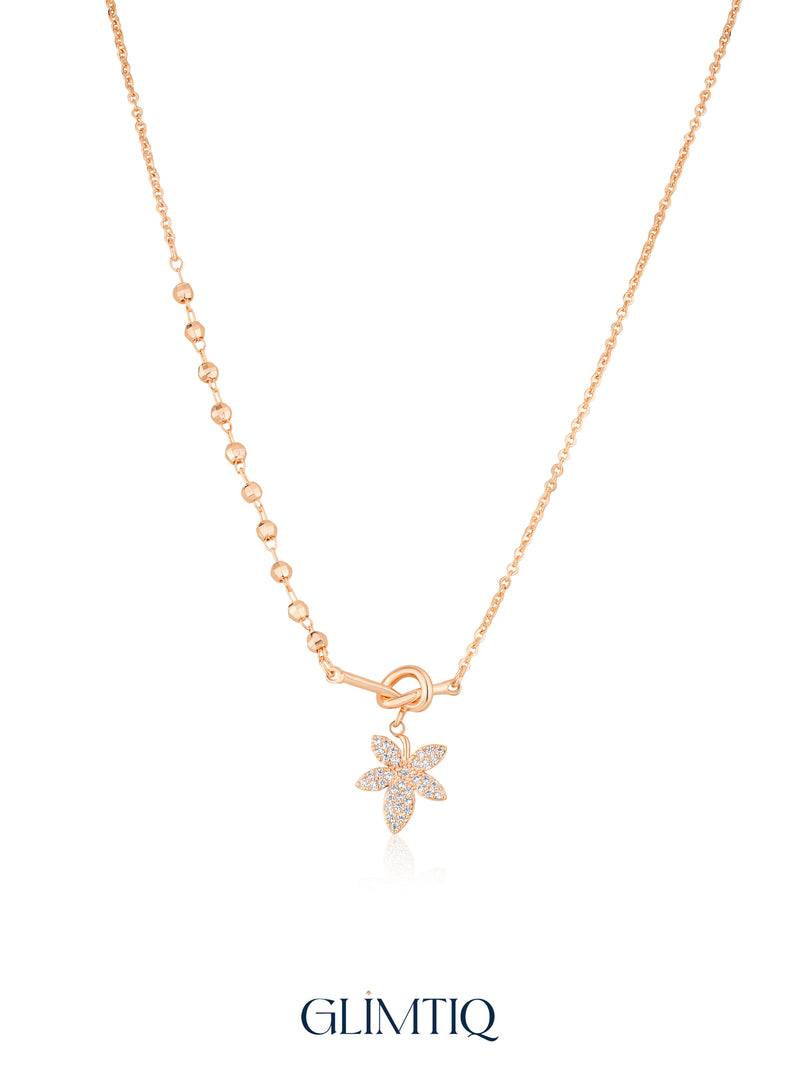 Floral Knot 18K Gold Plated Necklace studio view showing the front design and chain