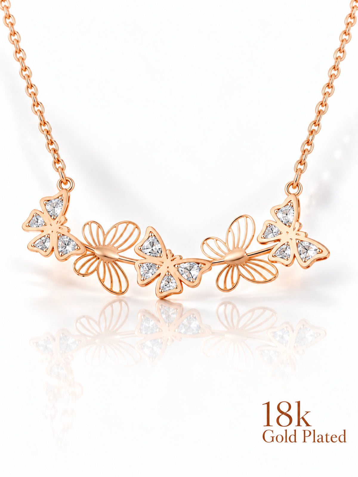 Fluttering Butterfly Garland 18K Gold Plated Necklace pendant close-up