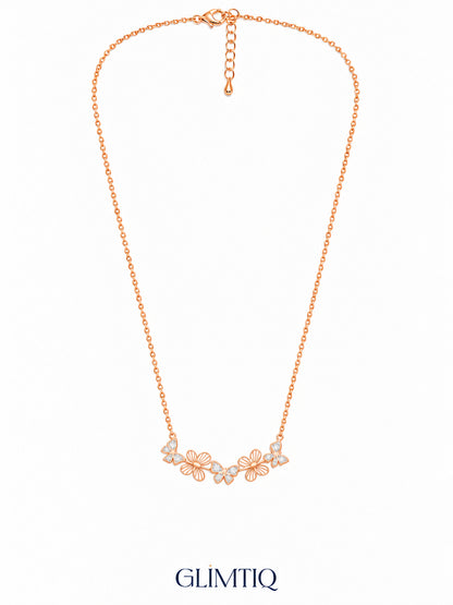 Full view of Fluttering Butterfly Garland 18K Gold Plated Necklace showing its chain, clasp and extender