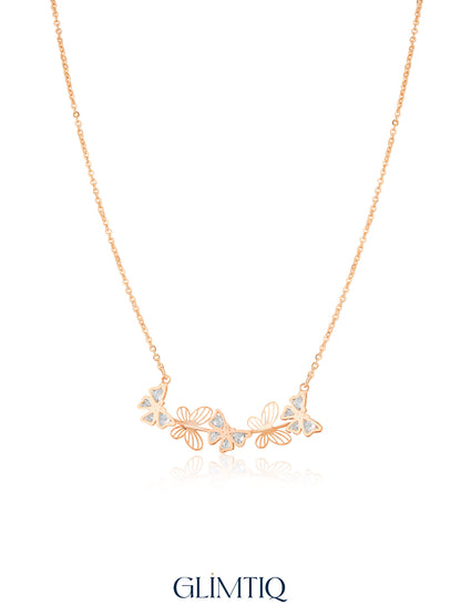 Fluttering Butterfly Garland 18K Gold Plated Necklace studio view showing the front design and chain
