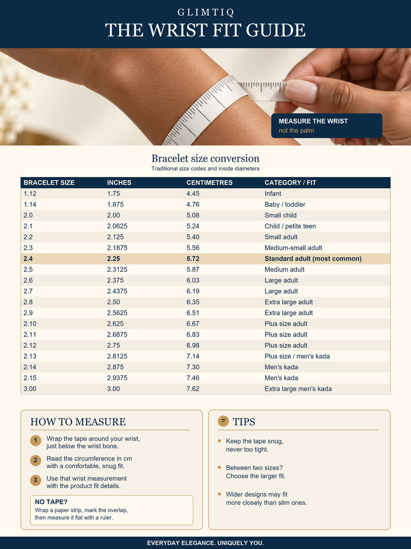 Glimtiq bracelet size measurement guide