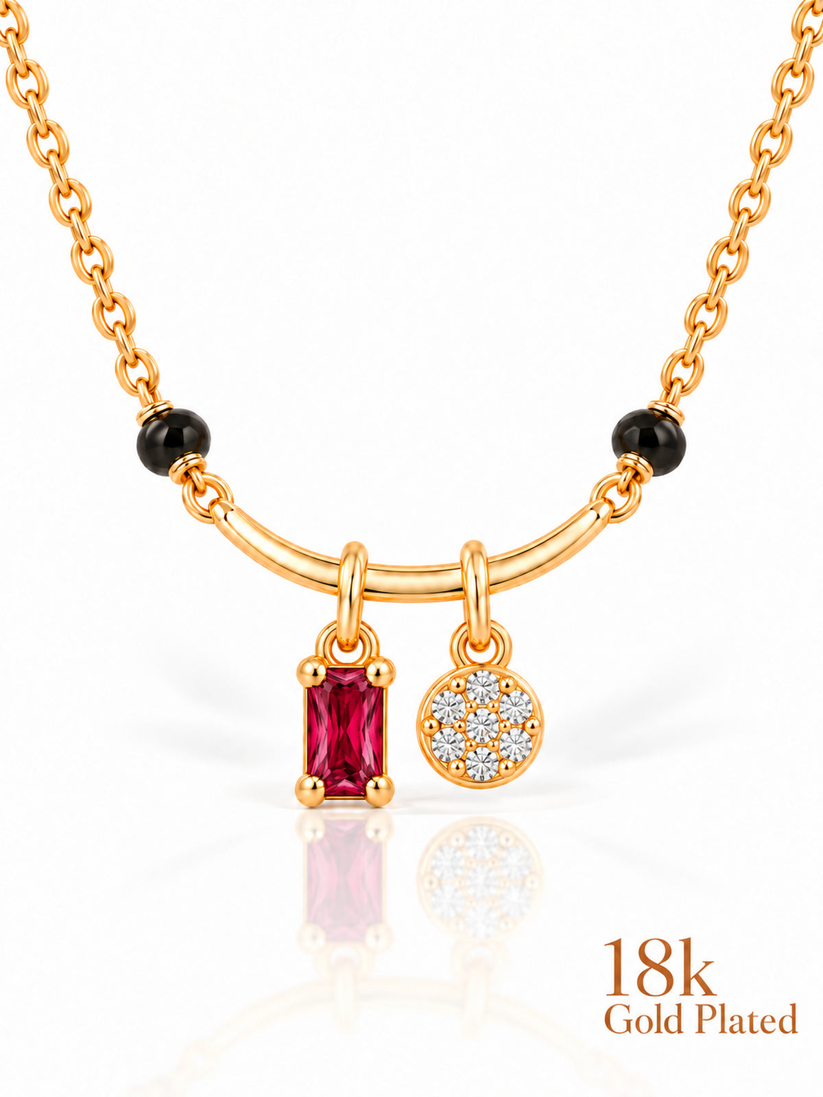 Baguette & Halo Drop mangalsutra closeup red