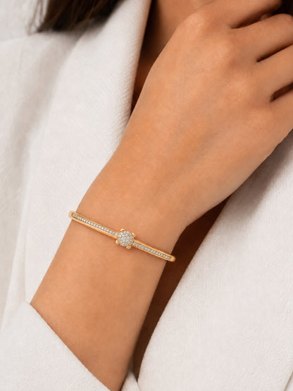 Golden Glow Circle 18K Gold Plated Bracelet worn on a wrist