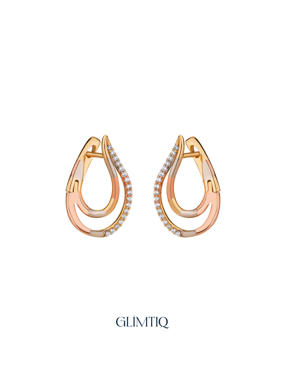 Pair of Golden Swoop 18K Gold Plated Huggie Earrings, studio view