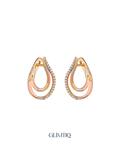 Pair of Golden Swoop 18K Gold Plated Huggie Earrings, studio view