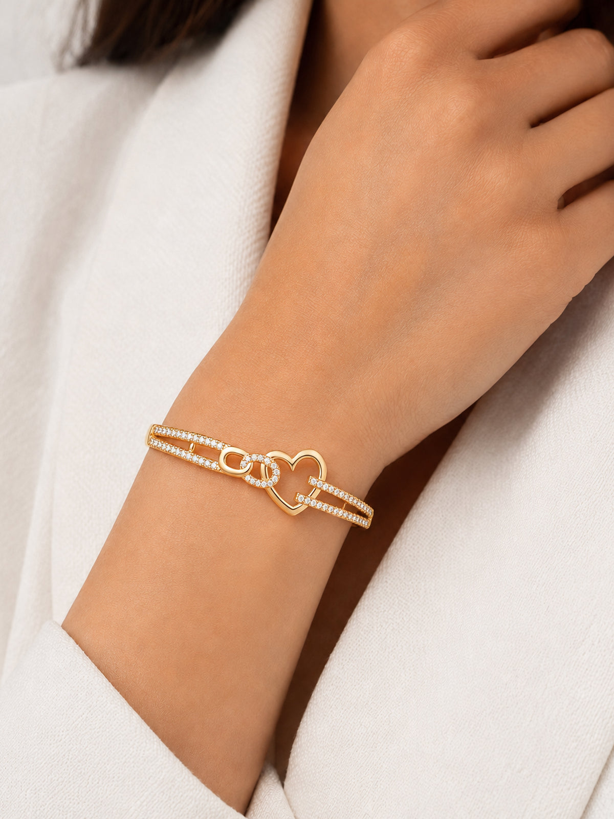 Heart Bond 18K Gold Plated Bracelet worn on a wrist