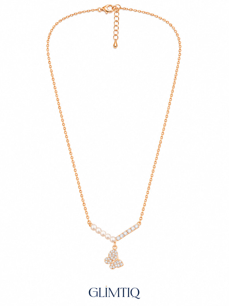 Full view of Little Butterfly Charm 18K Gold Plated Necklace showing its chain, clasp and extender