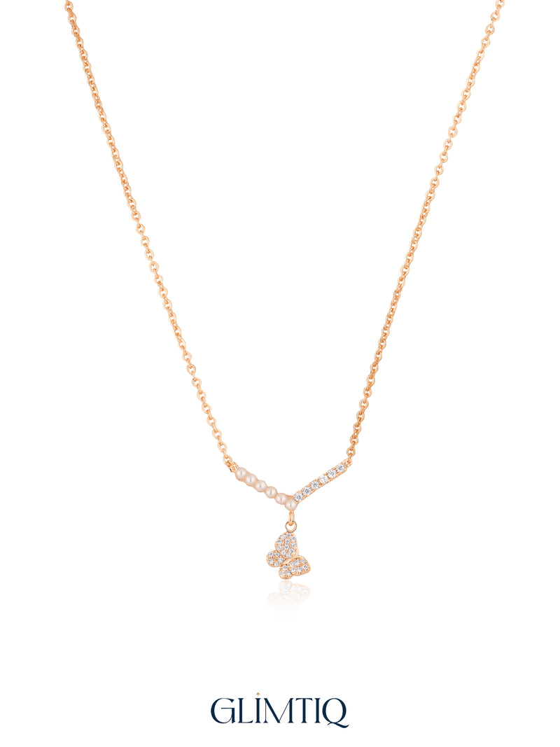 Little Butterfly Charm 18K Gold Plated Necklace studio view showing the front design and chain