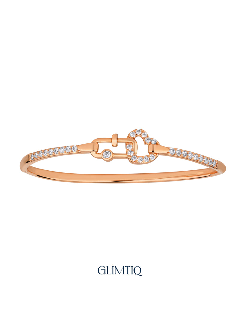 Love Lock Heart rose gold plated bracelet with open stone-set heart, studio view