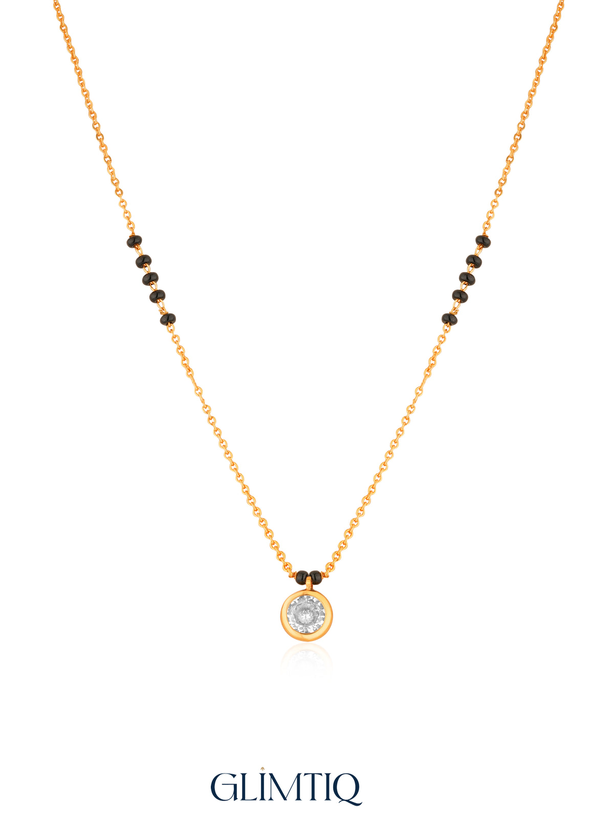 Round Bezel Solitaire 18K Gold Plated Mangalsutra studio view