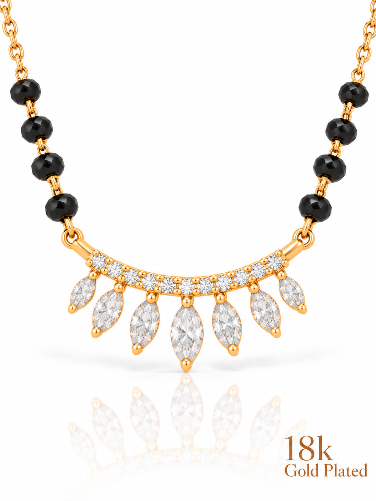 Close-up of Marquise Fringe Arc pendant and gold plating mark