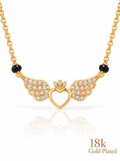 Close-up of Angel Winged Heart pendant and gold plating mark