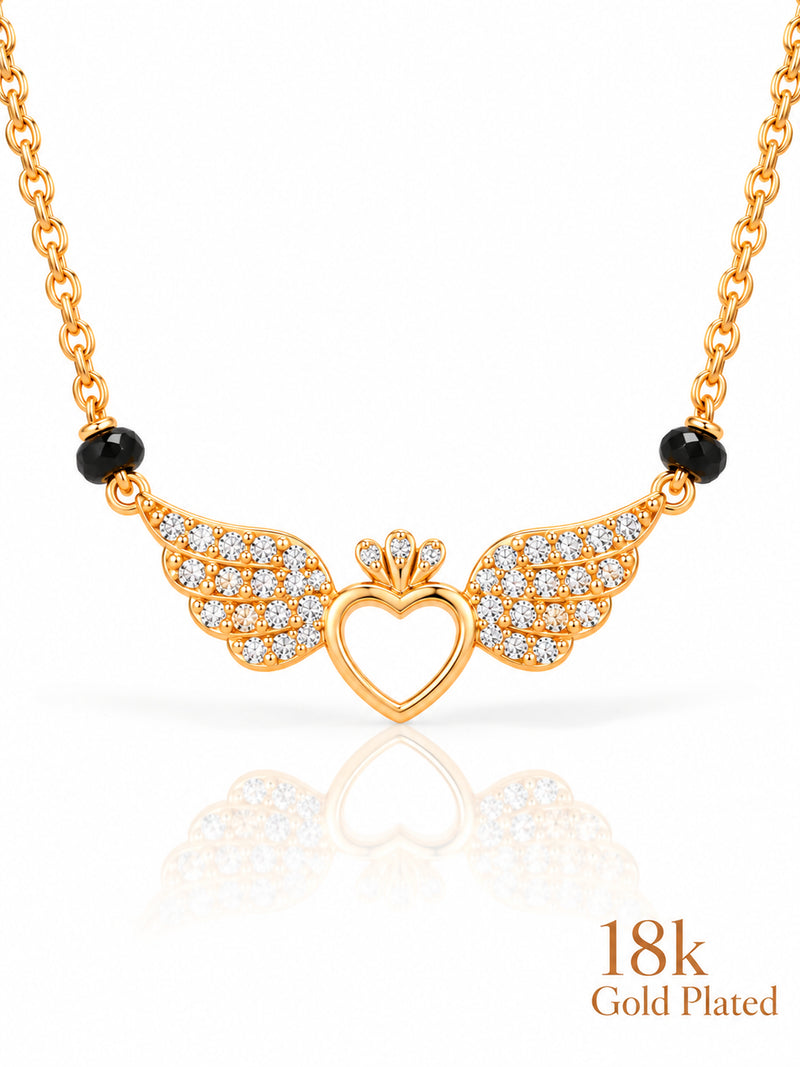 Close-up of Angel Winged Heart pendant and gold plating mark