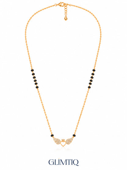 Full chain, clasp and black bead view of Angel Winged Heart mangalsutra