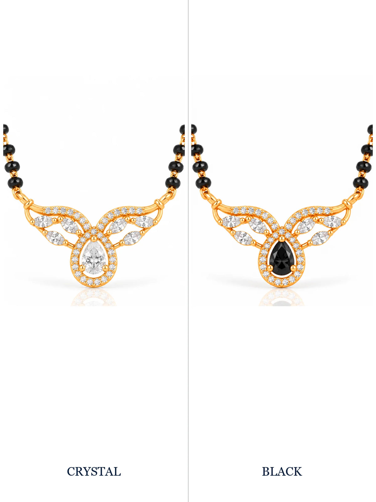 Pear Halo Winged Arc 18K Gold Plated Mangalsutra colour comparison with visible chain
