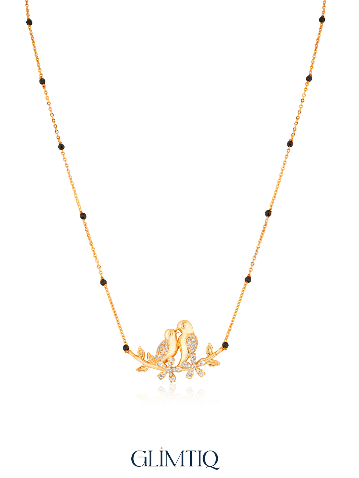 Lovebirds on Branch 18K Gold Plated Mangalsutra studio view