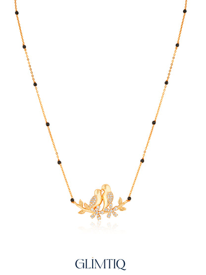 Lovebirds on Branch 18K Gold Plated Mangalsutra studio view