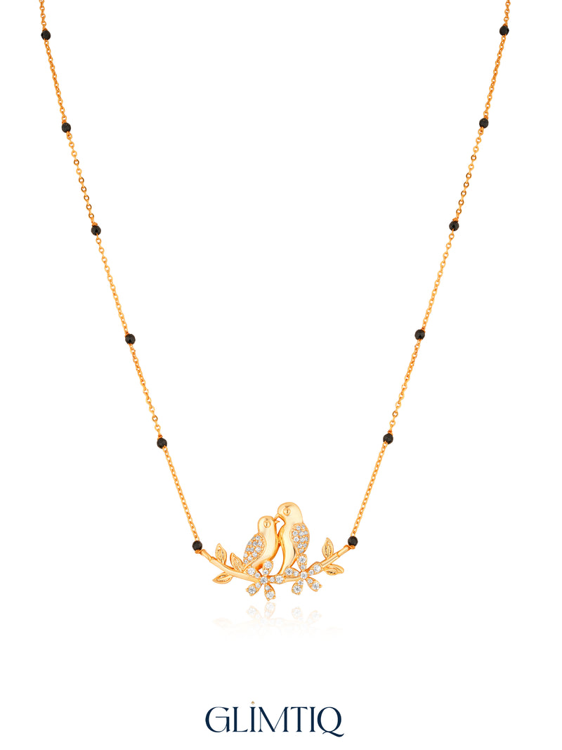Lovebirds on Branch 18K Gold Plated Mangalsutra studio view
