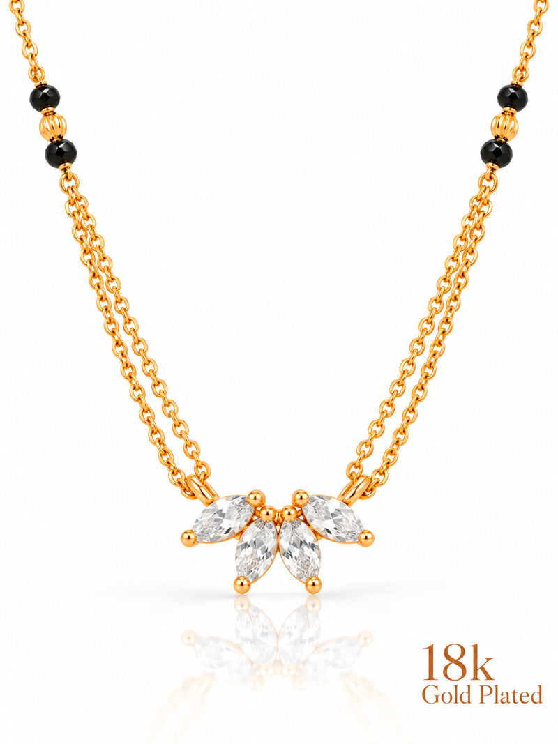 Marquise Fan Cluster 18K Gold Plated Mangalsutra — closeup v1