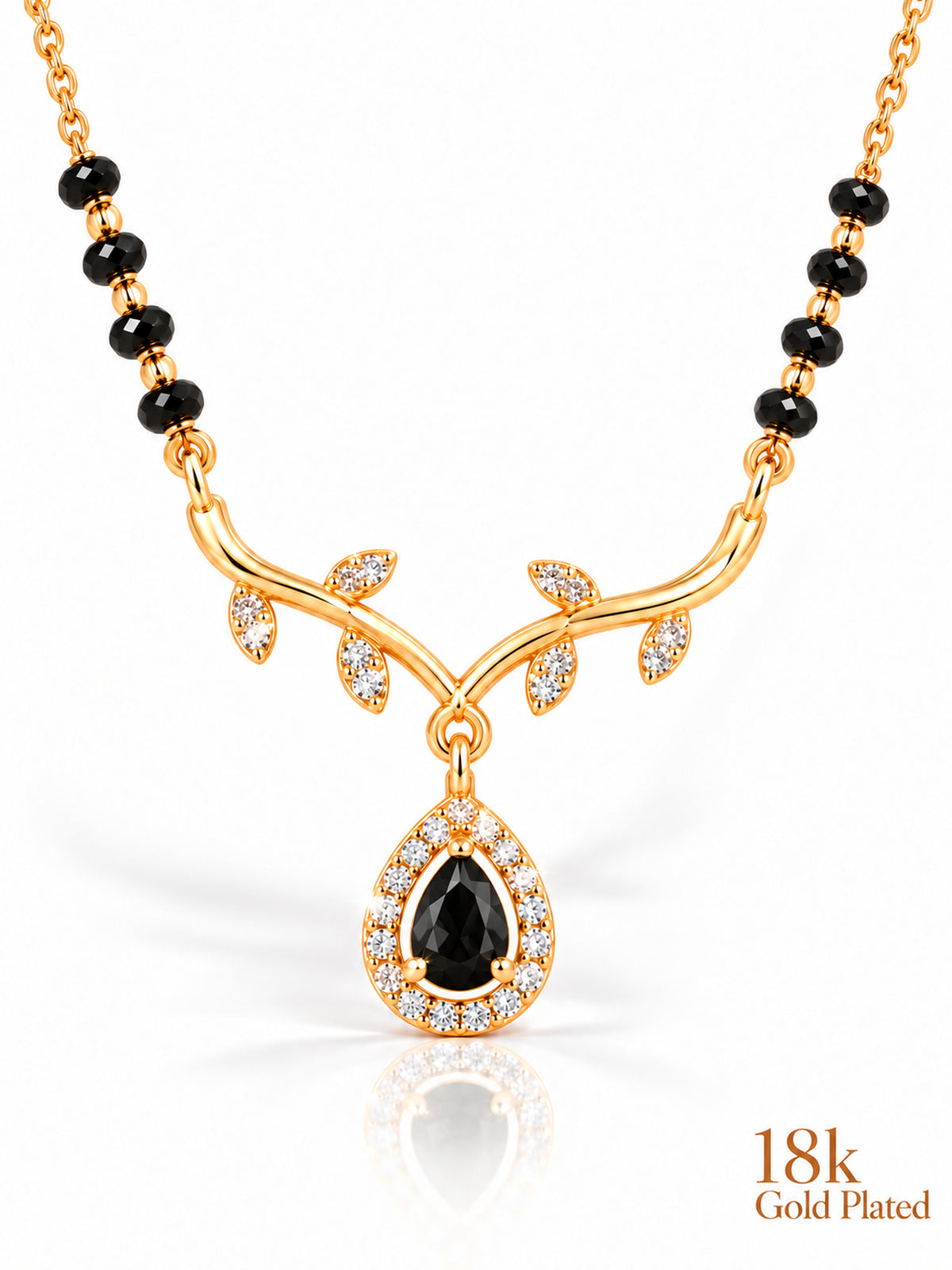 Botanical Vine Pear Drop mangalsutra closeup black v1